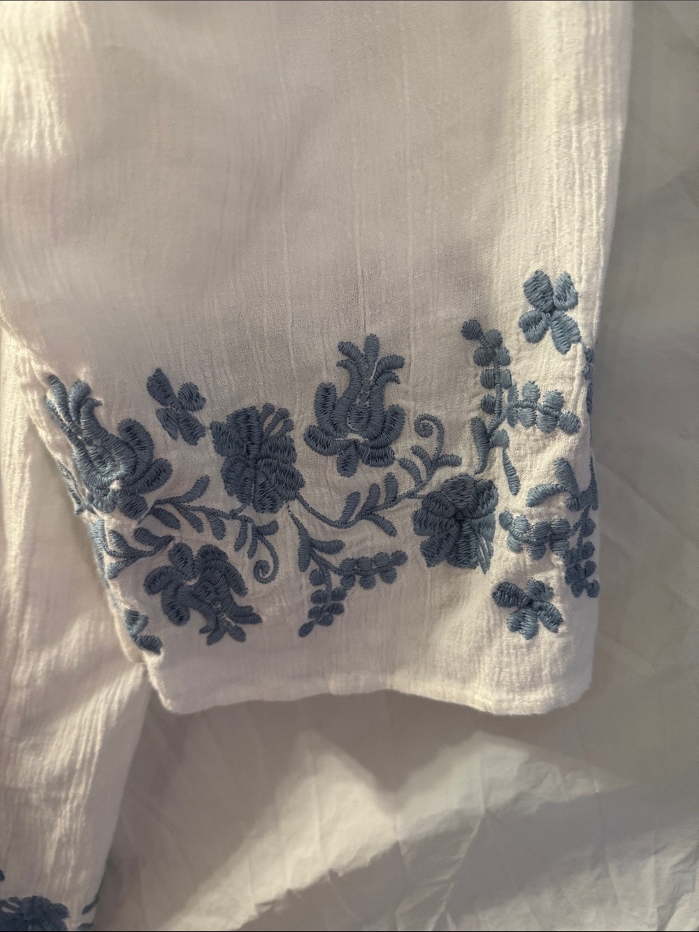 J. Jill White Gauze Dress with Blue Floral Embroidery - Picture 4 of 7